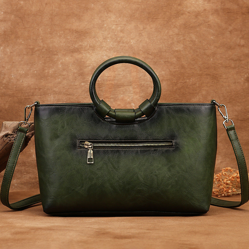 Florence - Retro Leather Bag - Ebony Black