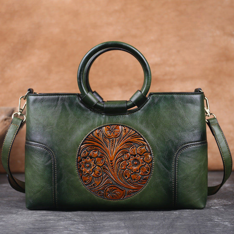 Florence - Retro Leather Bag - Ebony Black