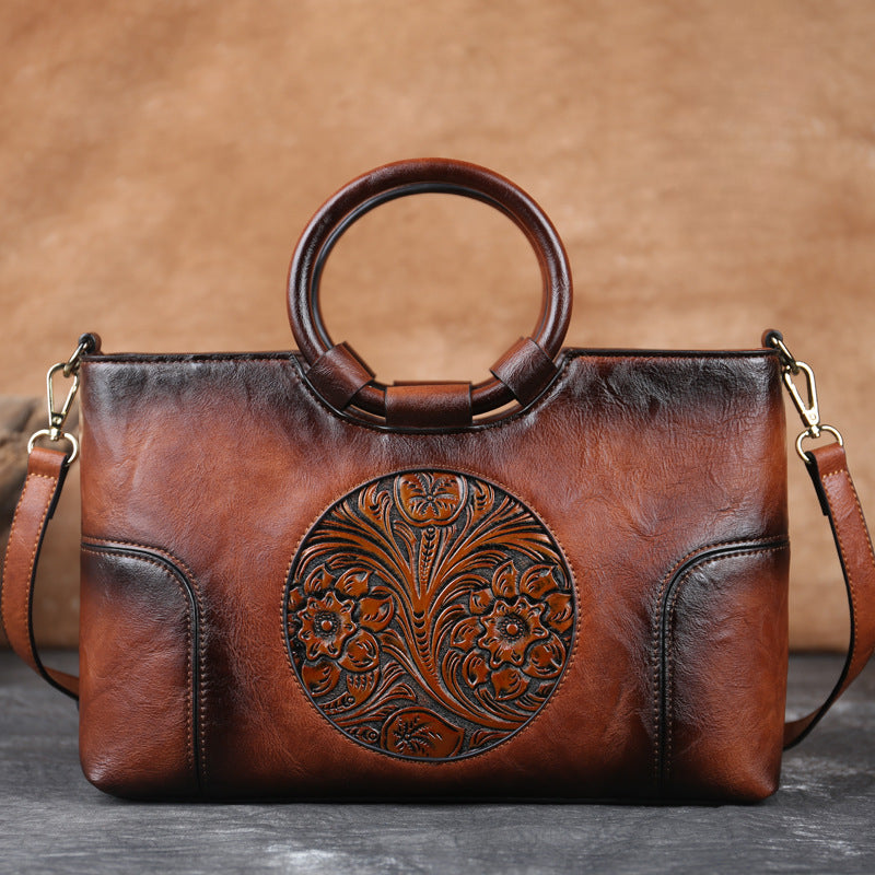 Florence - Retro Leather Bag - Ebony Black