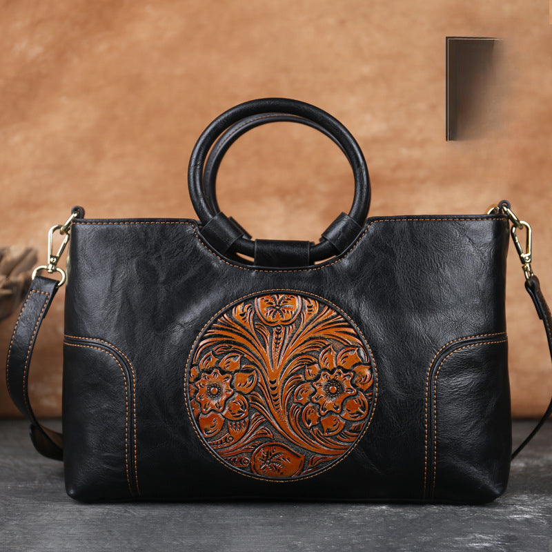 Florence - Retro Leather Bag - Ebony Black